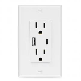 American 4.8A Wall Socket With 2 USB Port Charger USB Type A Type C Receptacle