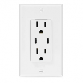 15A Dual duplex receptacle with type C wall charger and power outlet 5a type C port socket